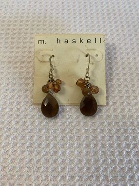 M Haskell Amber Brown Teardrop Dangle Earrings